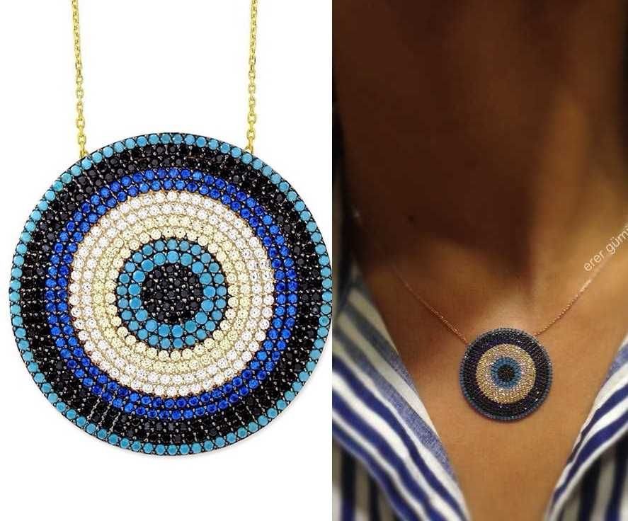 Büyük model nazarlı gümüş kolye