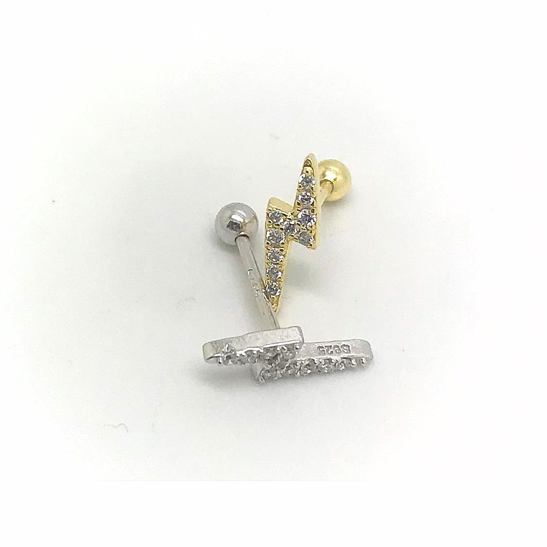 Gümüş şimşek model piercing kıkırdak küpe