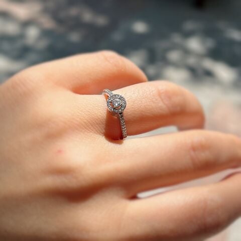 Gümüş elmas montür tek taş yüzük is785f3