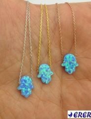 Opal Taşlı Sarı Gümüş El Kolye