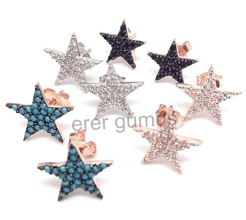 gümüş yıldızlı vidalı küpe kn02605