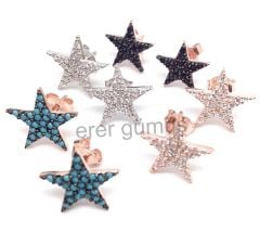 gümüş yıldızlı vidalı küpe kn02605