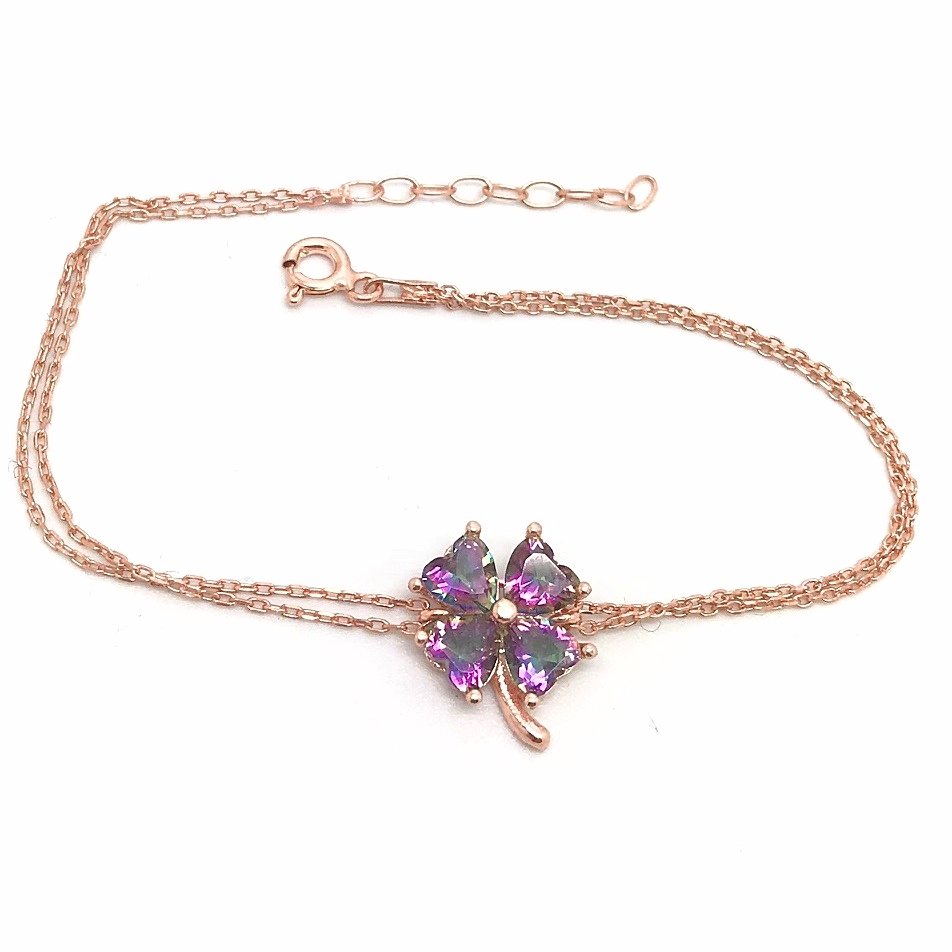 Gümüş mistik taşlı yonca bileklik hr64t2