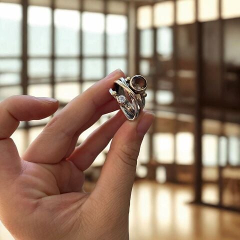 Gümüş el işi renk değiştiren taşlı yüzük