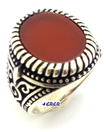 Oval Akik Taşlı Gümüş Erkek Yüzüğü