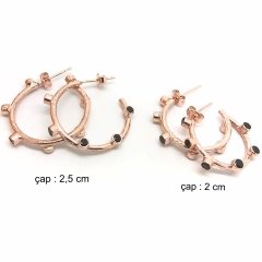 Gümüş siyah taşlı halka küpe im87u1 Büyük Boy - Sarı altın (Gold)