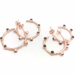 Gümüş siyah taşlı halka küpe im87u1 Büyük Boy - Sarı altın (Gold)