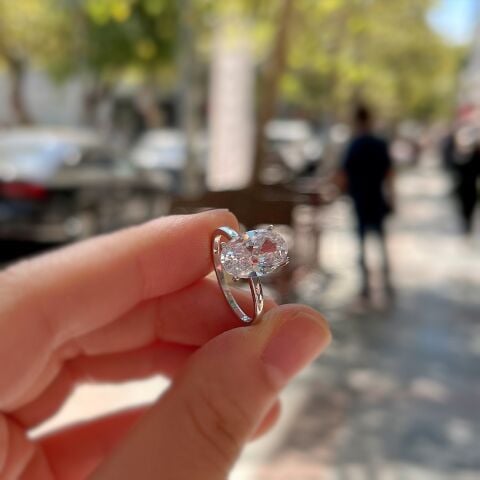 Gümüş oval 12x8 mm tek taş yüzük