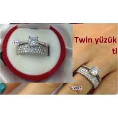 Gümüş tektaş ve alyans yüzük