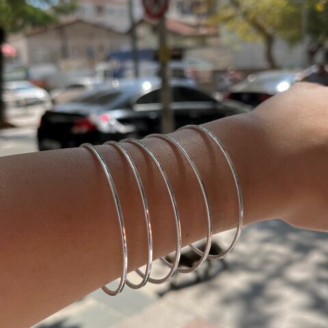 Gümüş Ince Kibrit Çöpü Ajda Bilezik