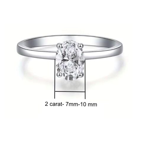 Gümüş oval 2 carat taşlı yüzük