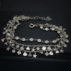 Gümüş 3 zincirli taşlı pullu bileklik cm46b2