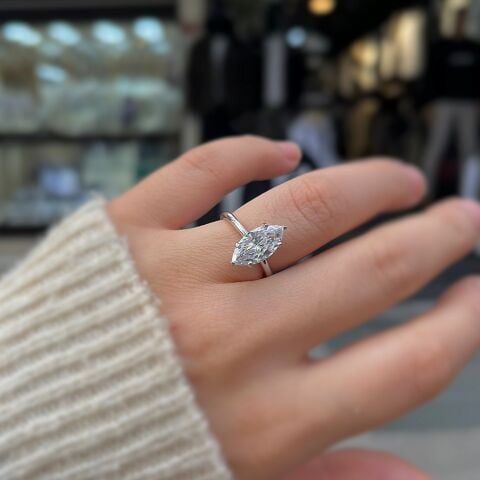 Gümüş markiz kesim taşlı tek taş yüzük