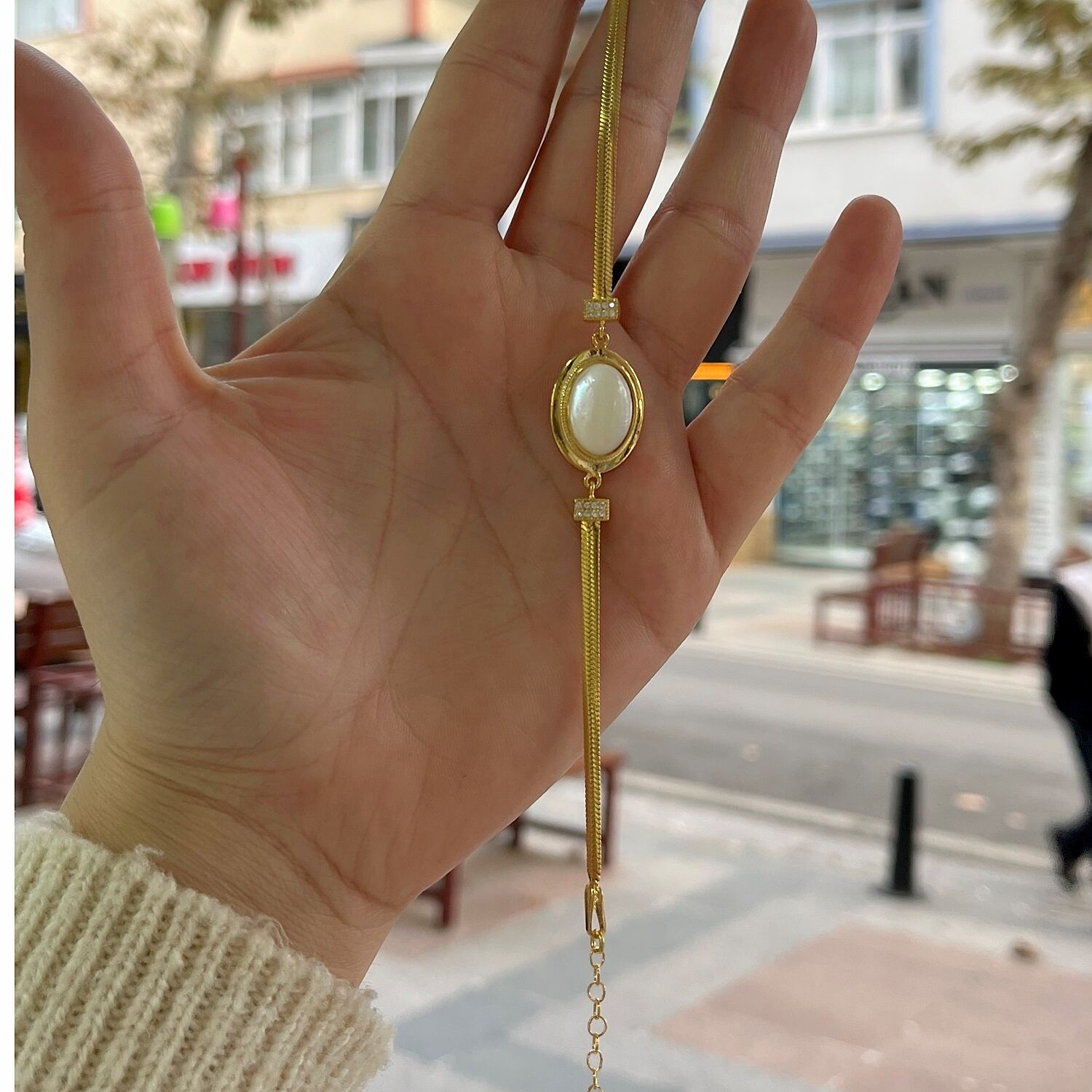 Gümüş sedef taşlı bileklik