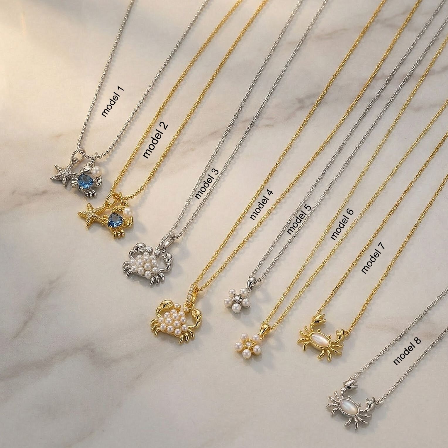 Gümüş incili yengeçli kolye