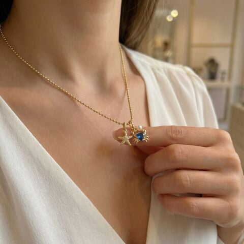 Gümüş incili yengeçli kolye