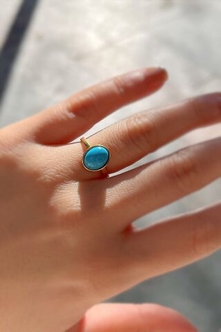 Gümüş 10x8 mm a doğal taşlı altın kaplama yüzük