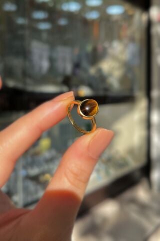 Gümüş 10x8 mm a doğal taşlı altın kaplama yüzük