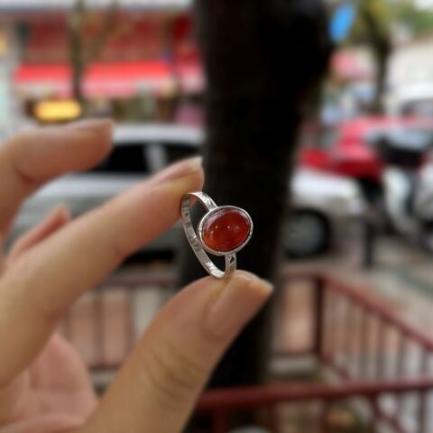 Gümüş 10x8 mm doğal taşlı yüzük