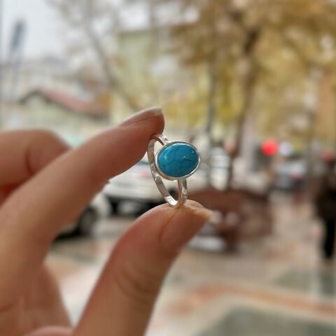 Gümüş 10x8 mm doğal taşlı yüzük