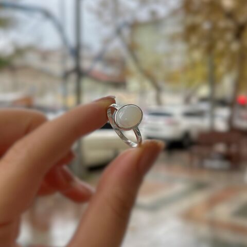 Gümüş 10x8 mm doğal taşlı yüzük