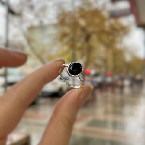 Gümüş 10x8 mm doğal taşlı yüzük