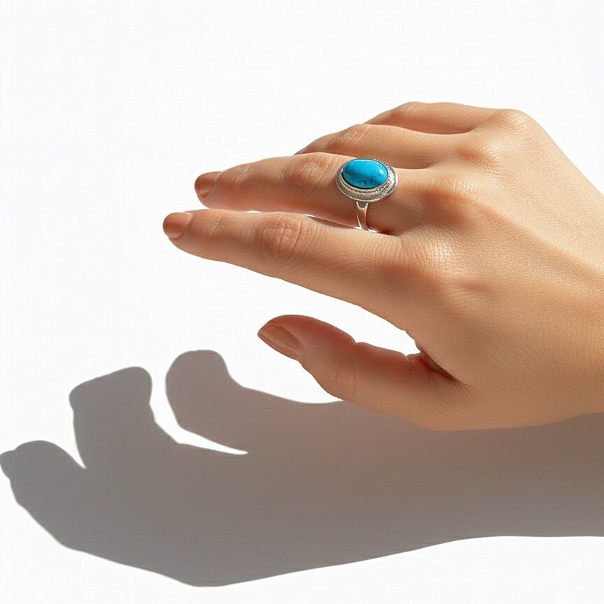 Gümüş firuze taşlı yüzük hs98