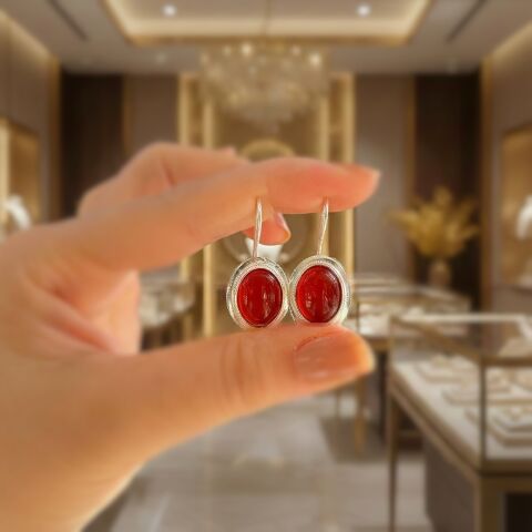 Gümüş akik taşlı sallantılı küpe hs4d4