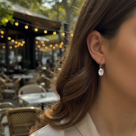 Gümüş oval 12x8 mm 4,5 carat sallantılı tektaş küpe