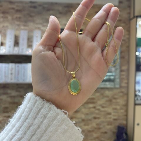 Gümüş yeşil taşlı hicran kolyesi