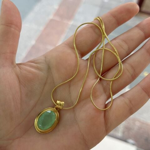 Gümüş yeşil taşlı hicran kolyesi