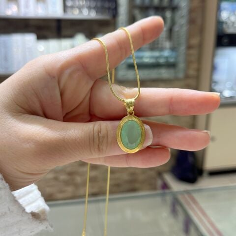 Gümüş yeşil taşlı hicran kolyesi