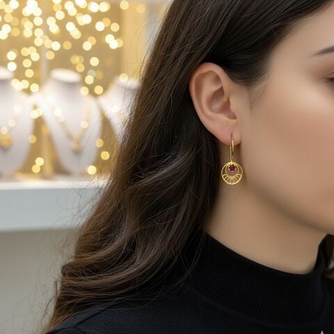 Gümüş kırmızı taşlı telkari küpe is36w2