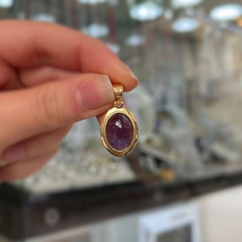 Gümüş altın kaplama ametist taşlı kolye ucu