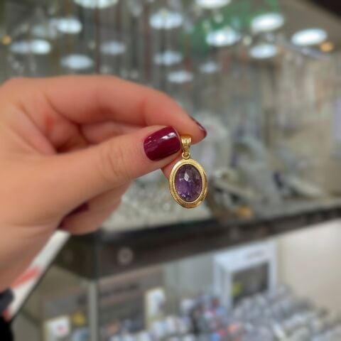 Gümüş altın kaplama ametist taşlı kolye ucu