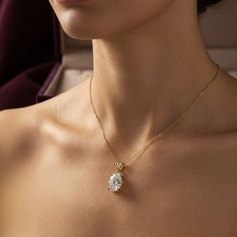 Gümüş oval 12x8 mm 4,5 carat tektaş kolye