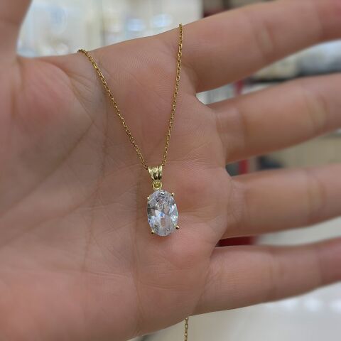 Gümüş oval 12x8 mm 4,5 carat tektaş kolye