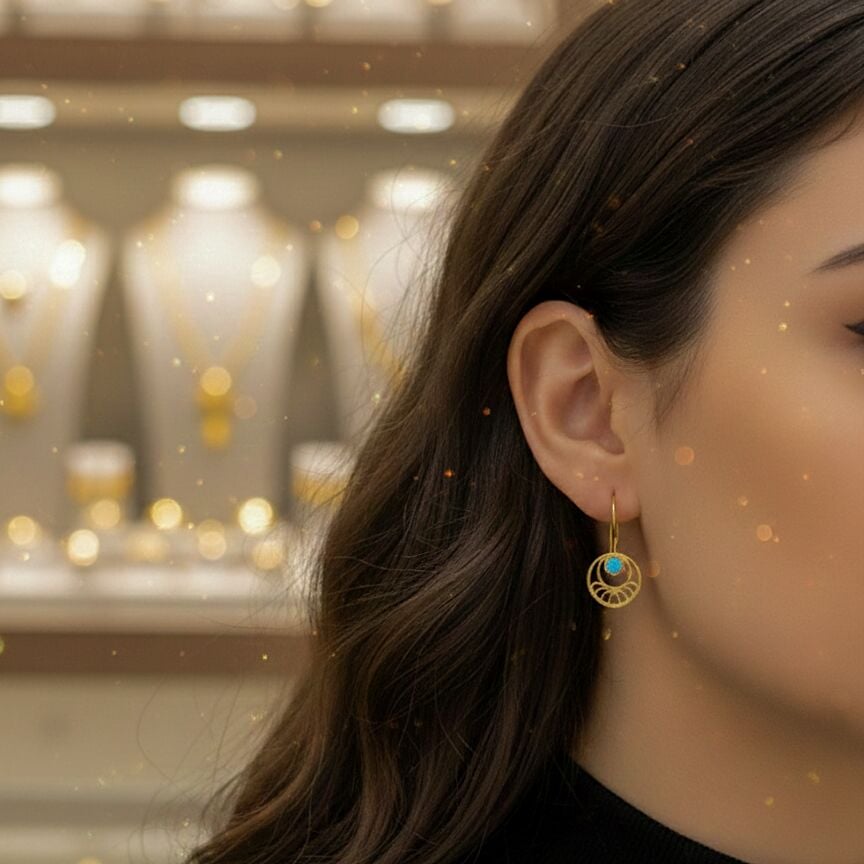 Gümüş mavi taşlı telkari yeni küpe