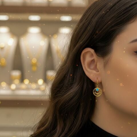 Gümüş mavi taşlı telkari yeni küpe