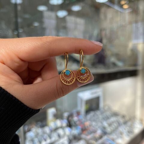 Gümüş mavi taşlı telkari yeni küpe