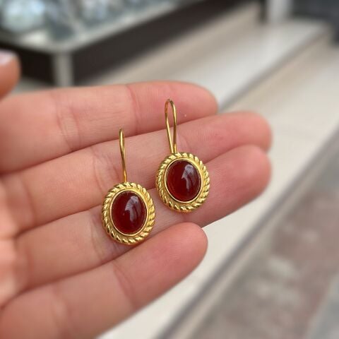 Gümüş sallantılı akik taşlı altın kaplama küpe hs853b2