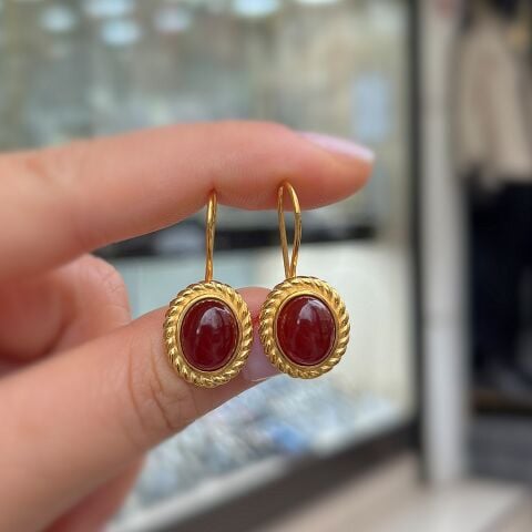 Gümüş sallantılı akik taşlı altın kaplama küpe hs853b2