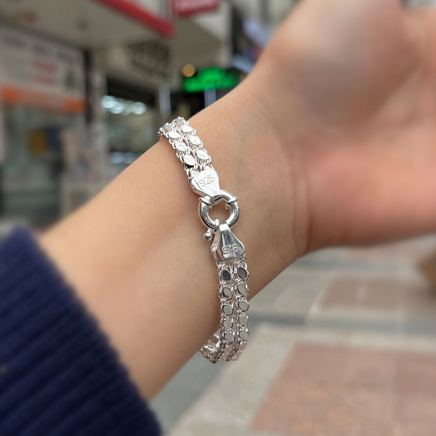 Gümüş 2 sıralı pullu arpa zincir bileklik is12e13