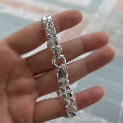 Gümüş 2 sıralı pullu arpa zincir bileklik is12e13