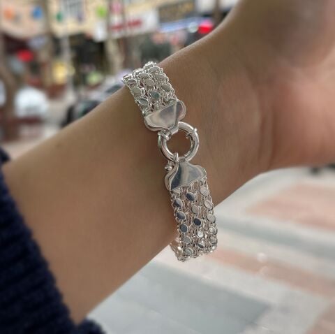 Gümüş 3 sıralı pullu arpa zincir bileklik is13e29