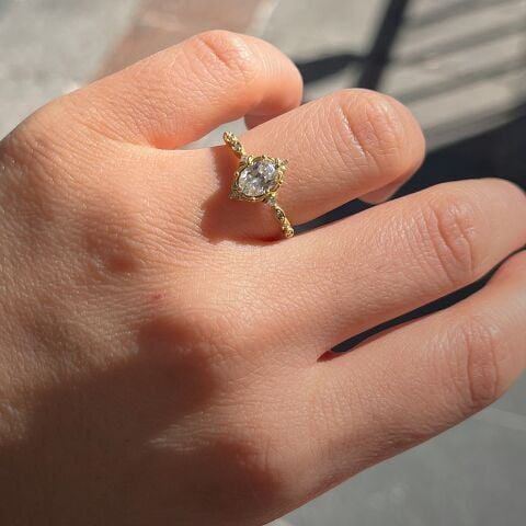 925 Ayar Gümüş Oval Kesim Vintage Tasarımaltın kaplama Kadın Yüzük