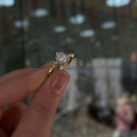 925 Ayar Gümüş Oval Kesim Vintage Tasarımaltın kaplama Kadın Yüzük