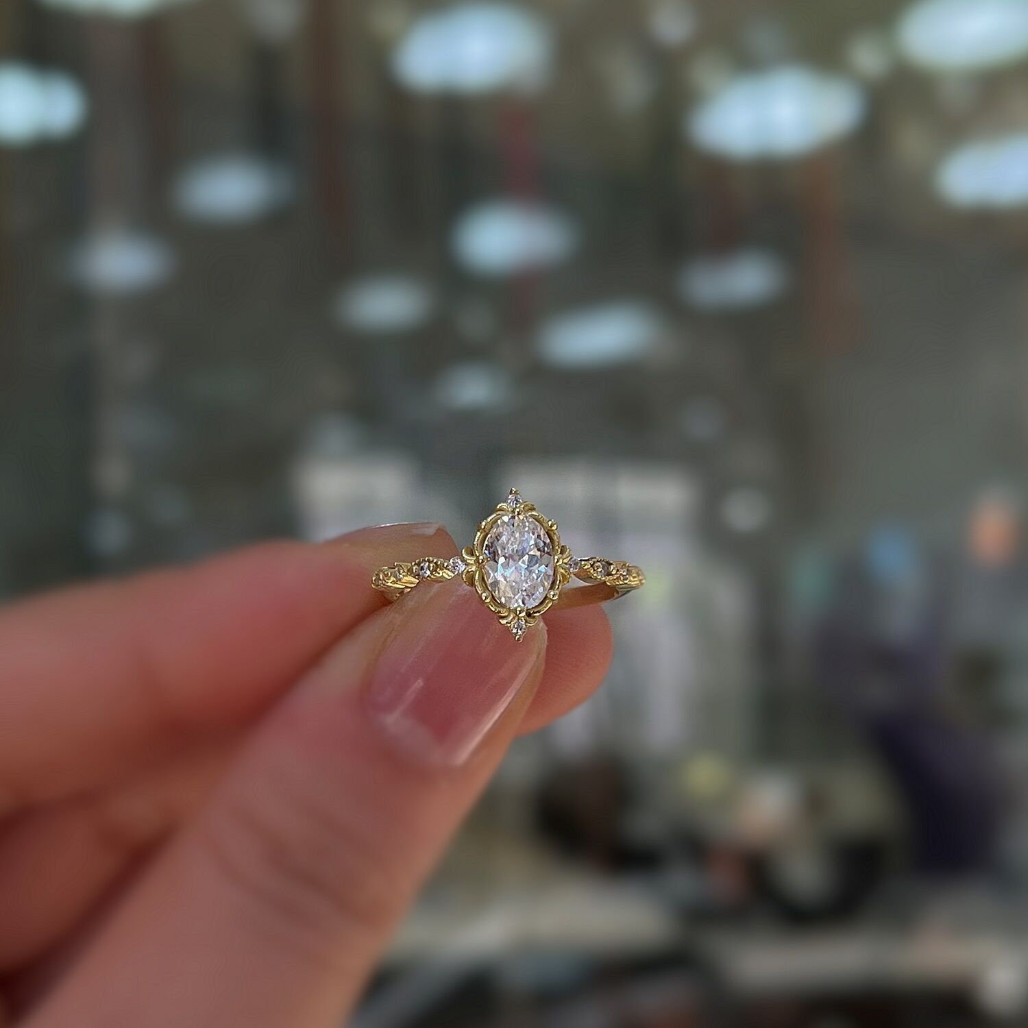 925 Ayar Gümüş Oval Kesim Vintage Tasarımaltın kaplama Kadın Yüzük