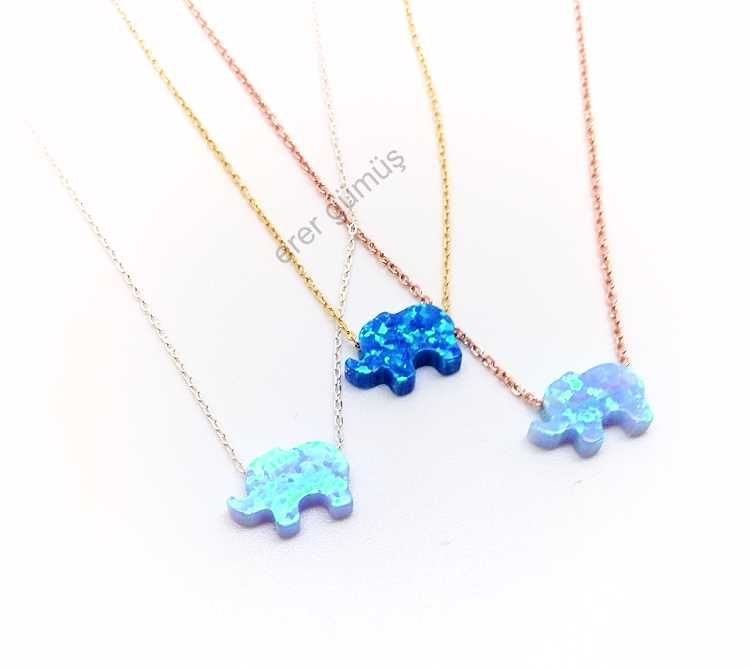 opal taşlı fil gümüş kolye