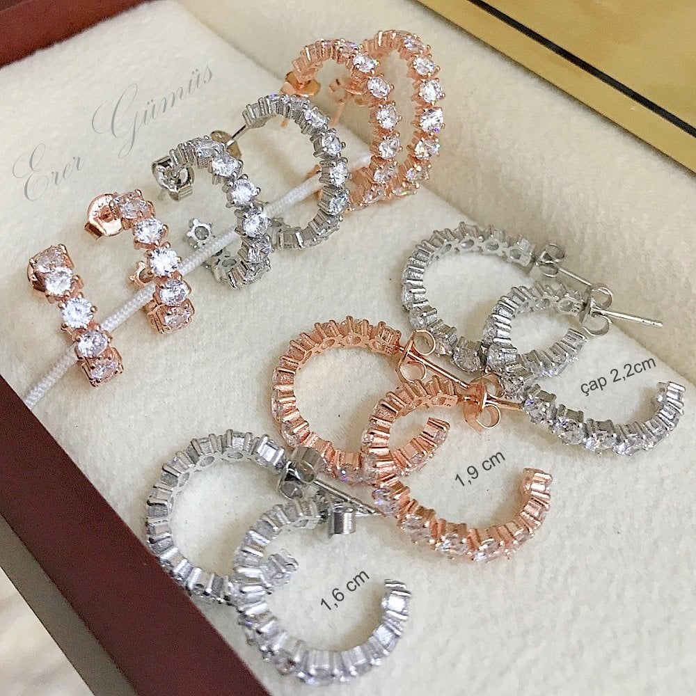 Gümüş taşlı halka küpe nz85y2